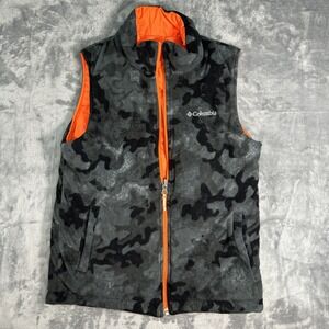 Columbia Black and Gray Camo Vest with Orange Lining- Boys size medium